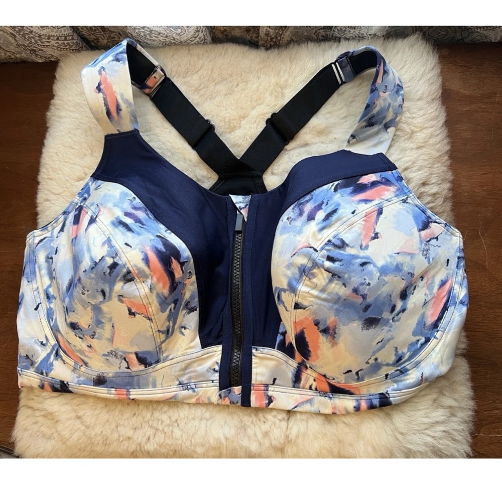 Livi Lane Bryant Sports Bra Underwire Max Support Zipper Front Blue Pink 42F